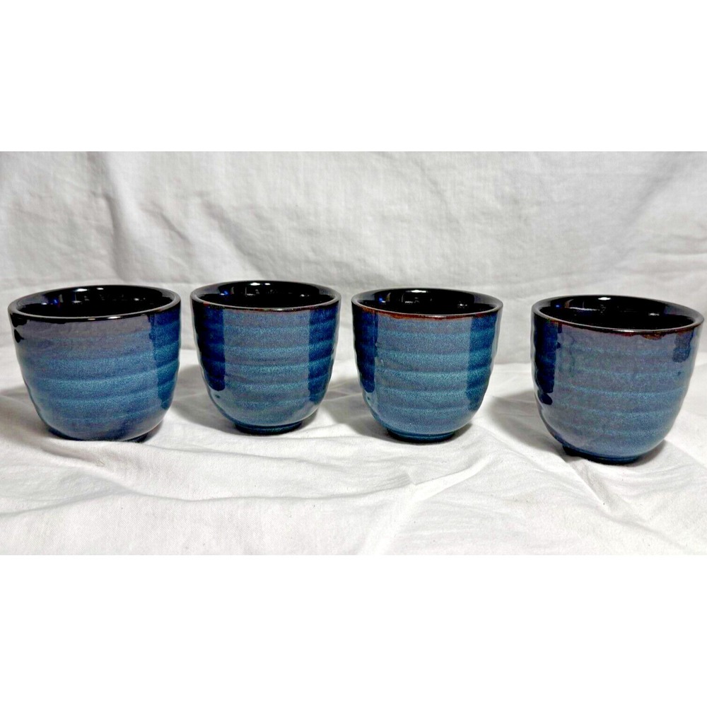 Blue Asian Style Ceramic‎ Tea Cup Mug Set of 4 Small
